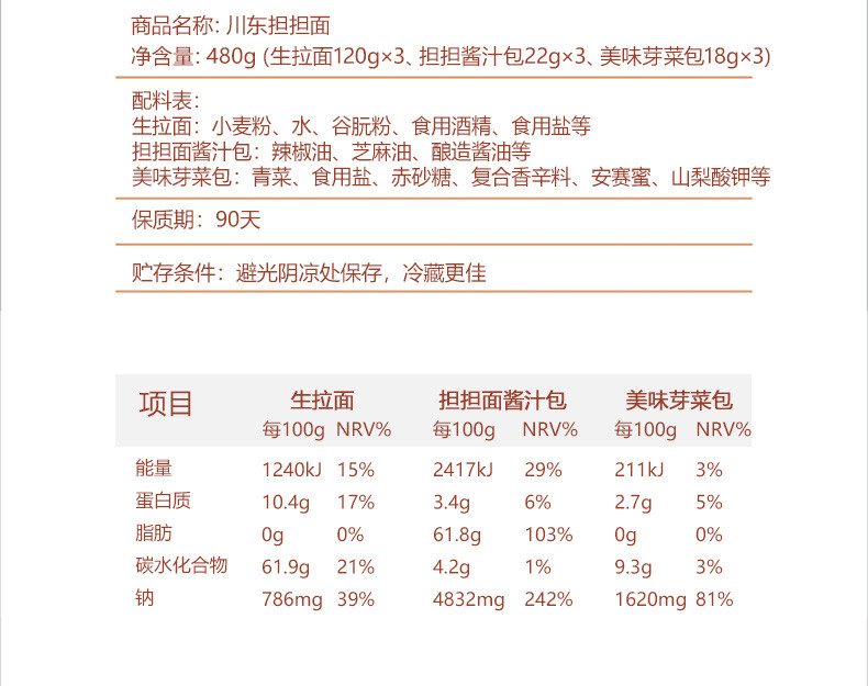 厨厨喵咪 川东担担面 (三人份）480g