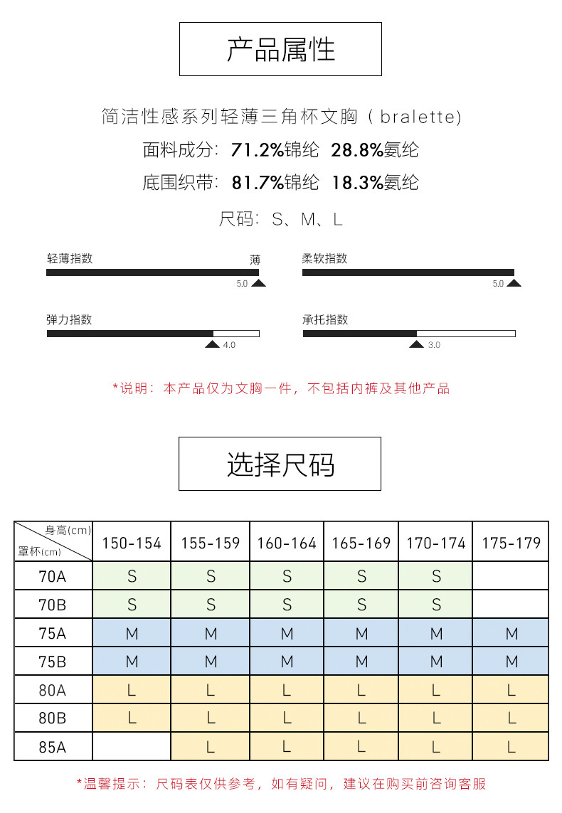 Ubras性感轻薄法式三角杯文胸小胸内衣女无钢圈夏透气深V领口胸罩