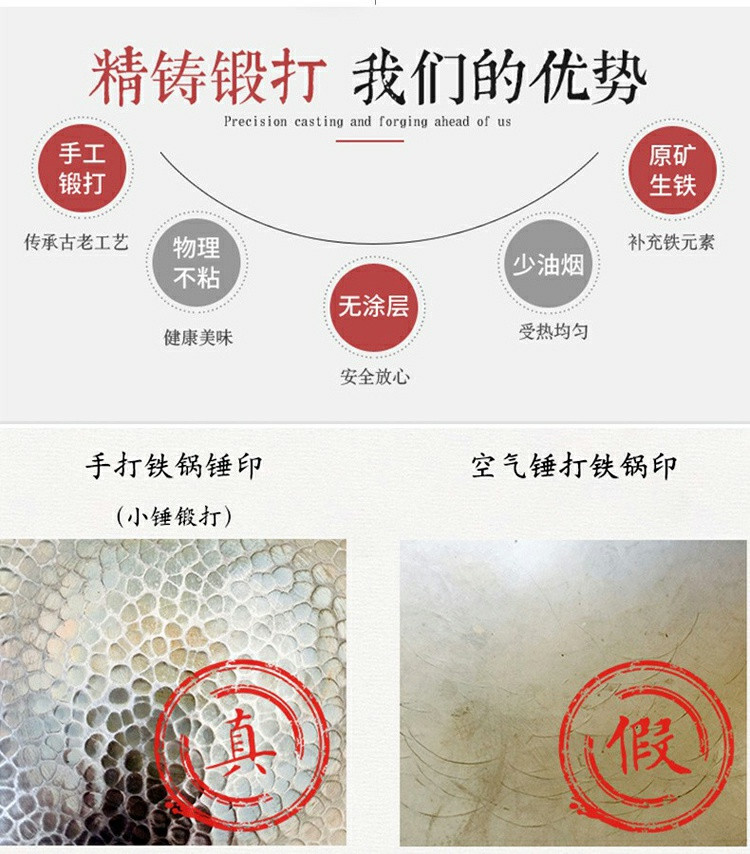 翰乐 手工锻打铁锅 无涂层炒锅传统老式章丘铁锅不粘锅尖底炒菜锅具燃气锅 HL-T6 锻王釜