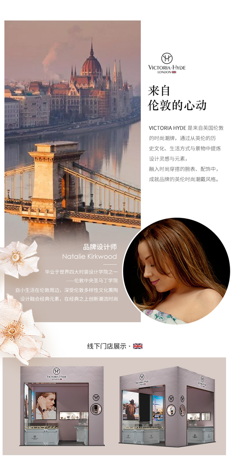 英国Victoria.Hyde 男士运动系列女士石英腕表 简约时尚防水钢带手表34mm