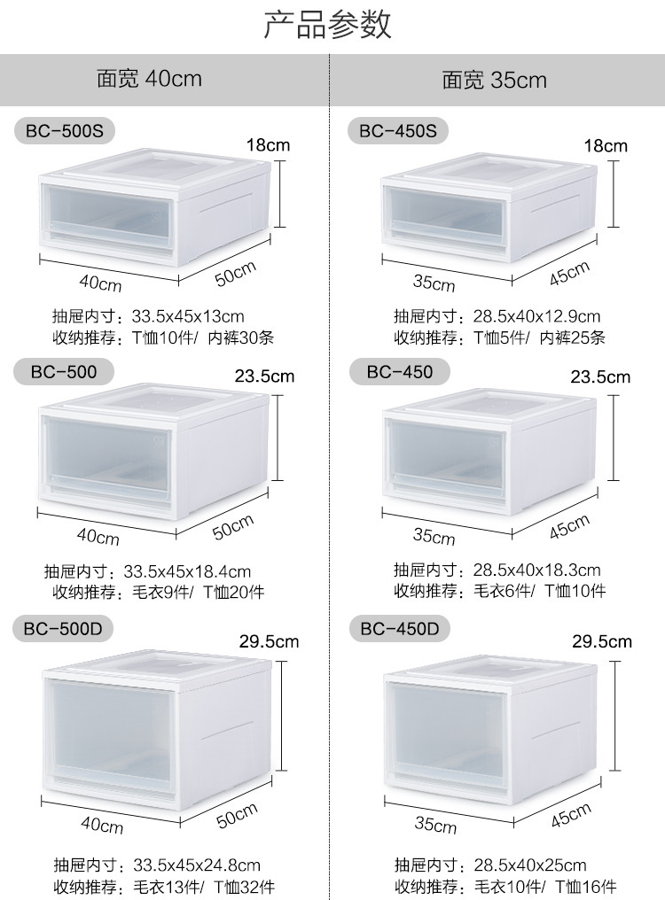 爱丽思收纳箱抽屉式衣柜内收纳盒透明塑料整理箱衣服储物箱4只组合-45*35*23.5白色-BC450