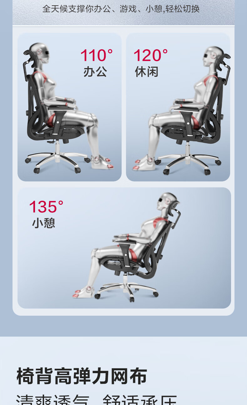 得力/deli 办公椅KF231 人体工学椅 电脑椅转椅可躺椅子 高弹网面