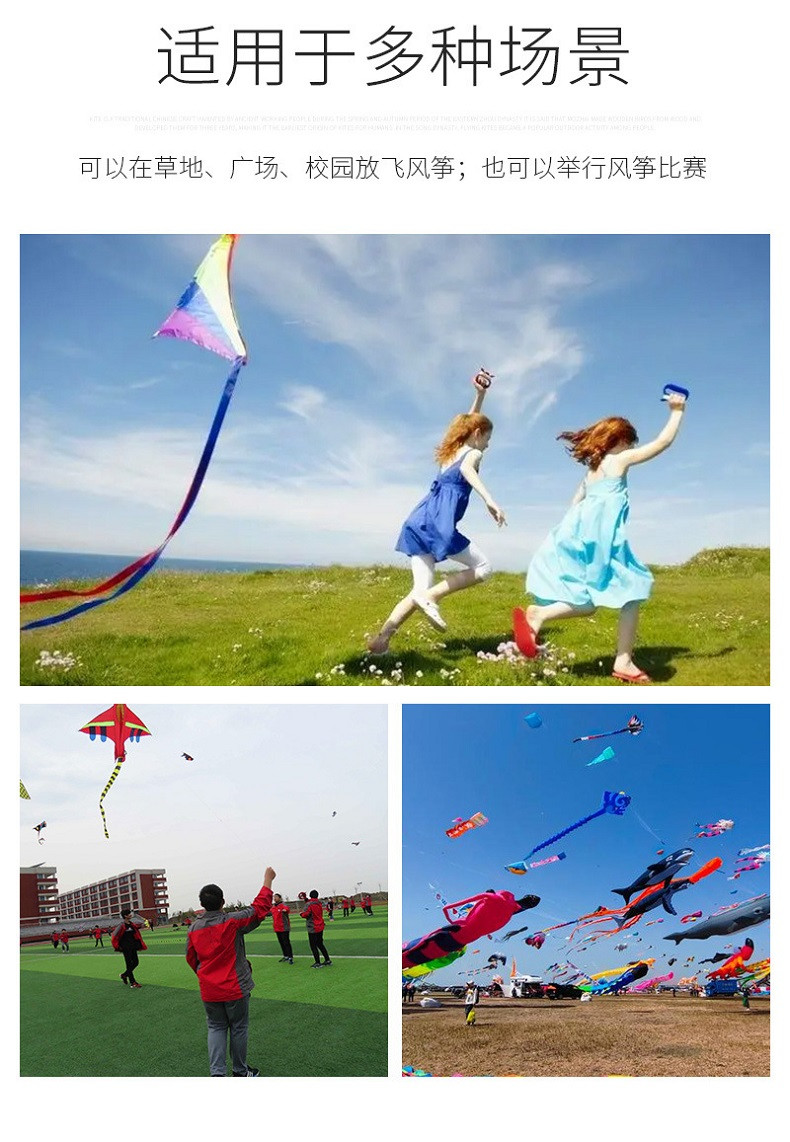 行科  1.2米弯边双尾风筝好飞格子布加固亲子玩具多款图案可选