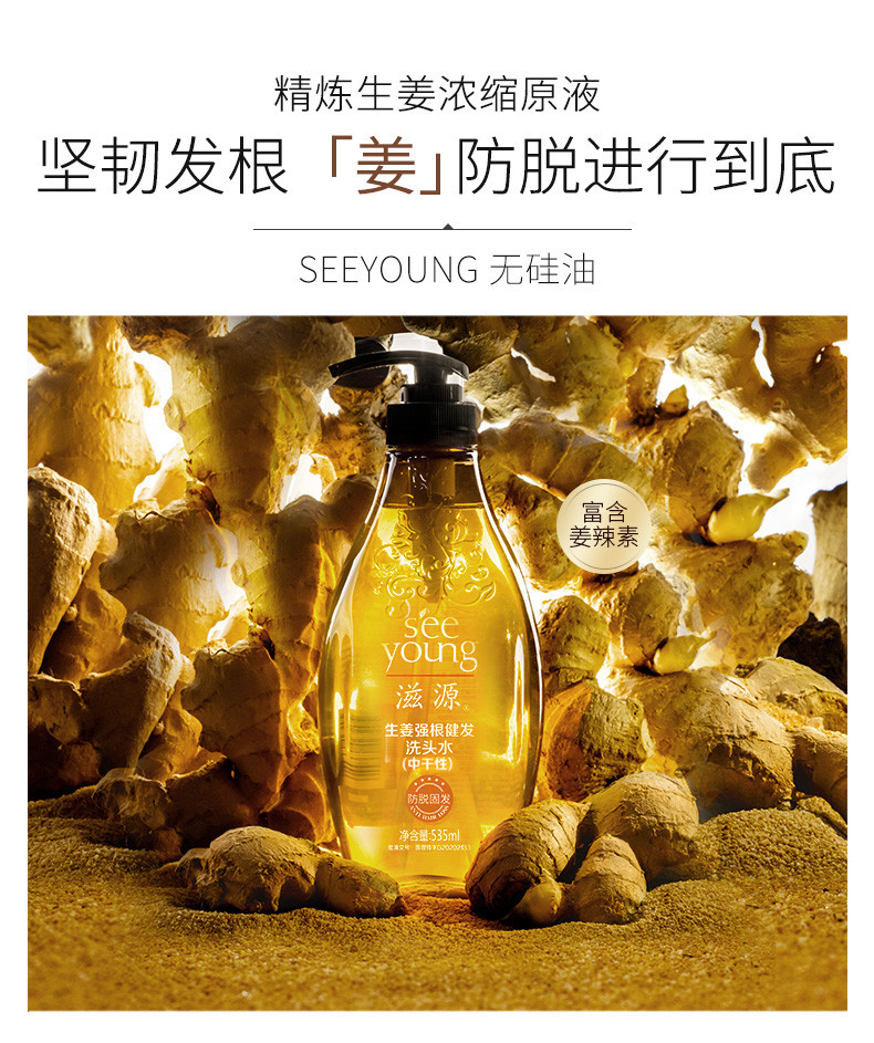 滋源/SEE YOUNG 滋源生姜强根健发洗头水无硅油洗发水露液乳535ml（中干性/油性）