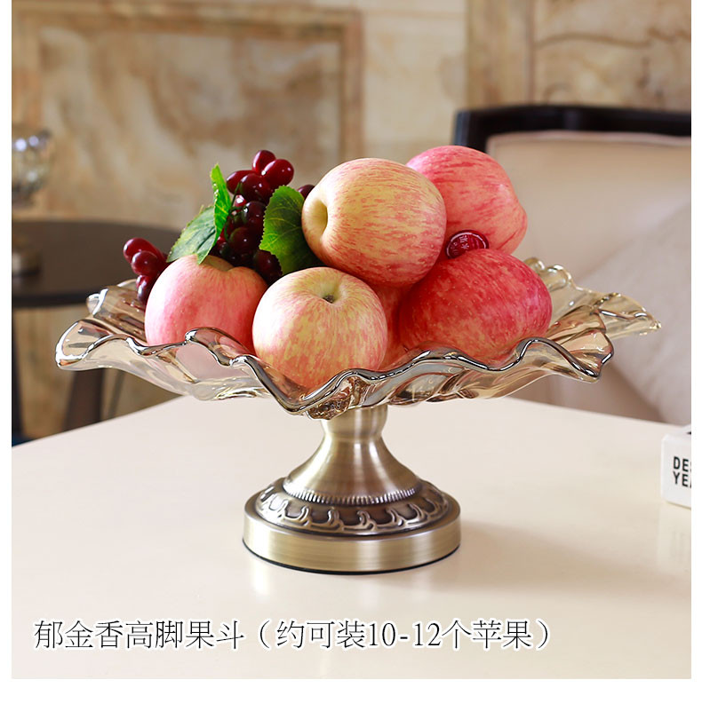 欧式水果盘高脚创意现代客厅家用茶几玻璃大号干果盆糖果零食盘欧式