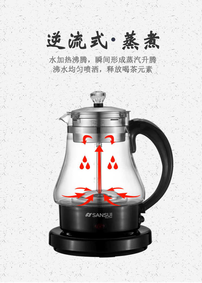 山水（SANSUI） 养生壶煮茶器煮茶壶电水壶热水壶烧水壶电热水壶蒸汽喷淋煮茶器 SZC-Q3