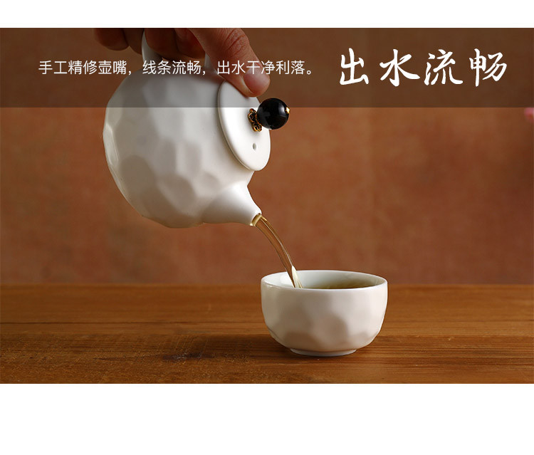 茶知米 小确幸 羊脂白棱面壶1壶4杯茶盘礼盒套装