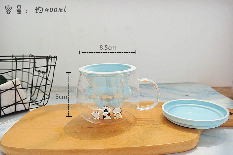 耐高温玻璃花茶杯玻璃杯茶水分离过滤水杯家用喝水杯子网红猫爪杯 两色可选（正常发货）