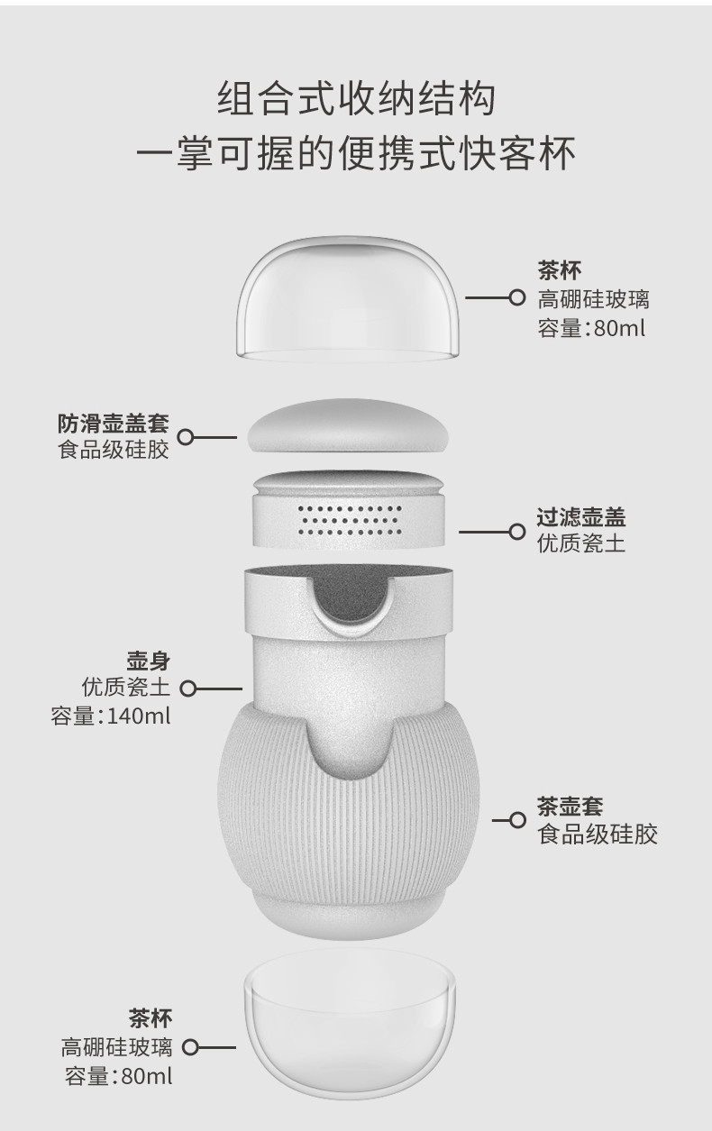 【顺丰包邮发货】泊喜小泡蛋popo泡泡杯旅行功夫茶具便携式一壶二杯便捷快客杯套装