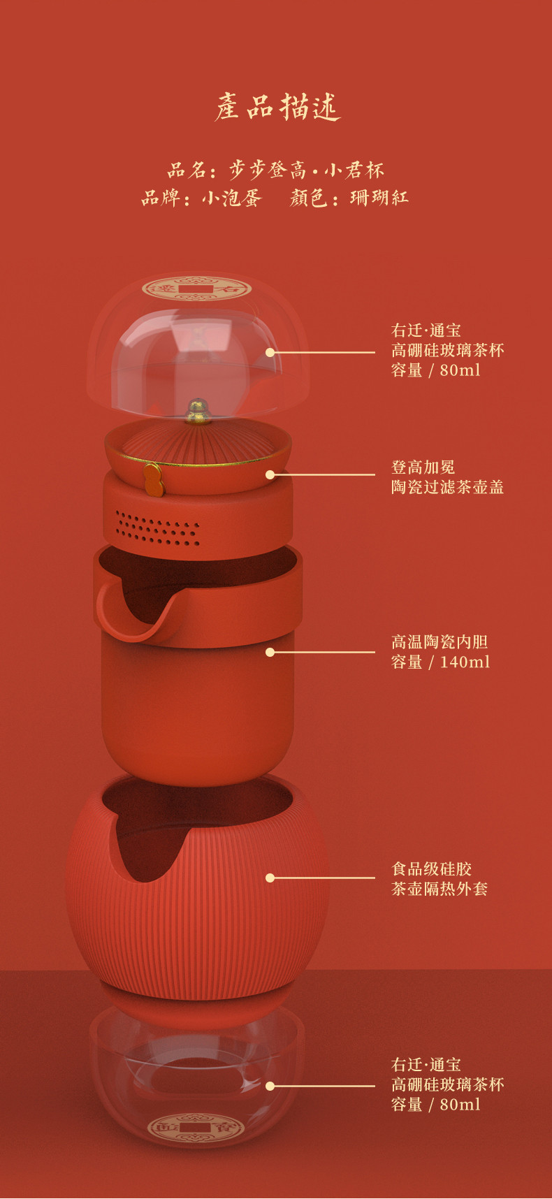 【顺丰发货】泊喜小泡蛋小君杯旅行功夫茶具便携式快客杯玻璃套装故宫宫廷文化