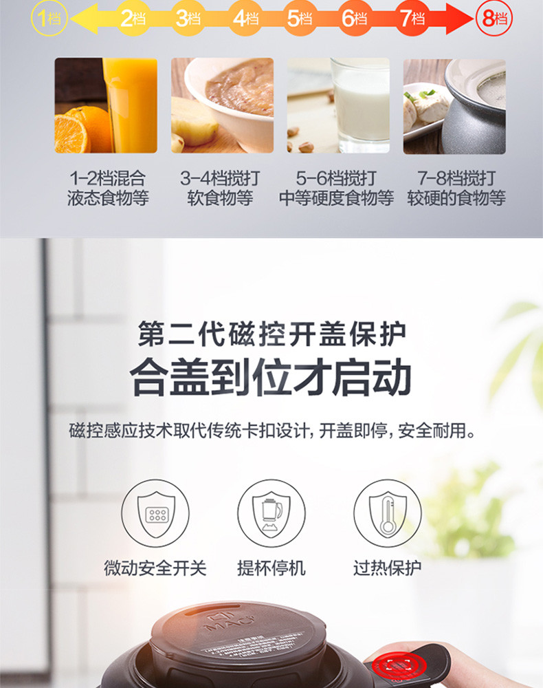 美的（Midea）破壁机豆浆机多功能家用加热破壁料理机搅拌机辅食机榨汁机绞肉机 MJ-BL1011A