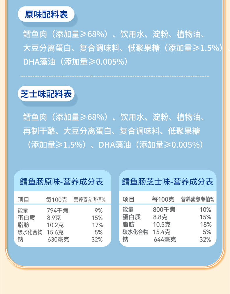 味滋源 味滋源6罐深海鳕鱼肠即食火腿肠儿童孕妇营养零食添加DHA 原