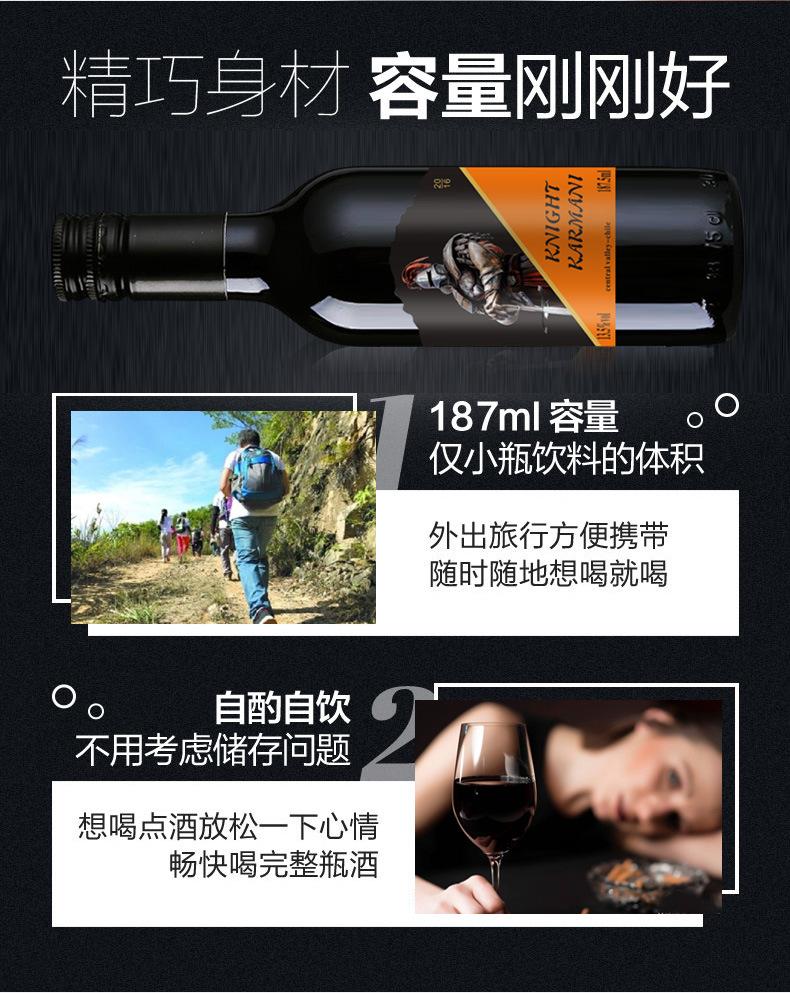 智利原酒进口 红酒迷你小支葡萄酒干红小瓶装便携小酒187ML*6瓶