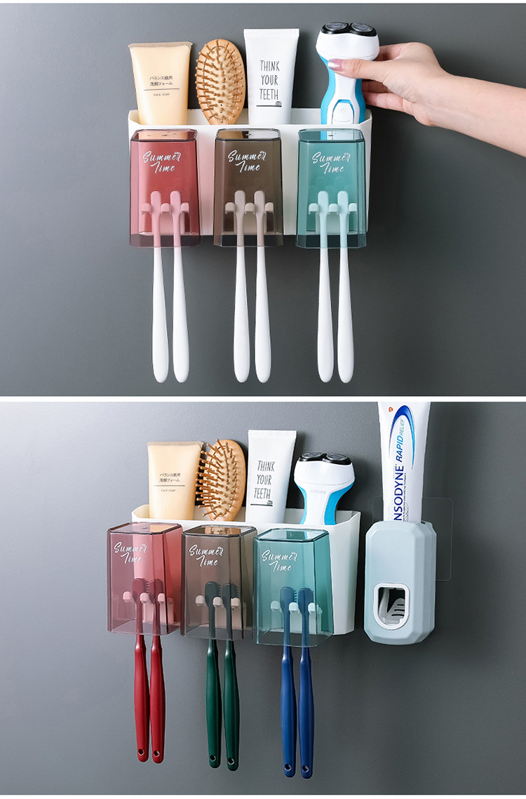 卫生间牙刷置物架免打孔牙膏牙刷架壁挂式牙缸架刷牙杯挂墙式套装 免打孔，浴室收纳置物架