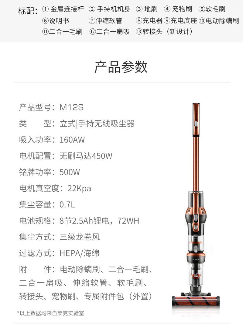 莱克（LEXY） 魔洁莱克吸尘器家用M12S 除螨手持立式无线吸尘器大吸力