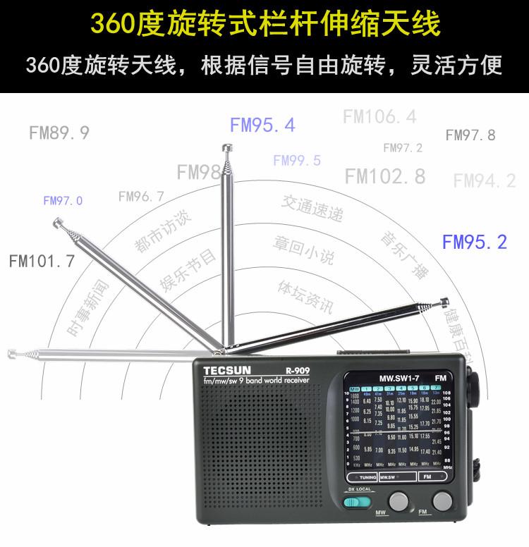 Tecsun/德生R-909老人收音机全波段便携老式年fm调频广播半导体