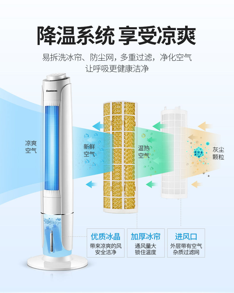 长虹空调扇水冷塔扇冷风扇制冷风扇立式加湿小型单冷塔扇家用静音