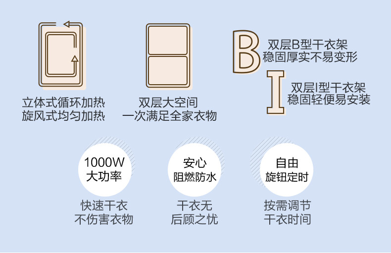 Bear/小熊 HGJ-A12R1 干衣机家用小型静音烘干机衣物风干机烘干器