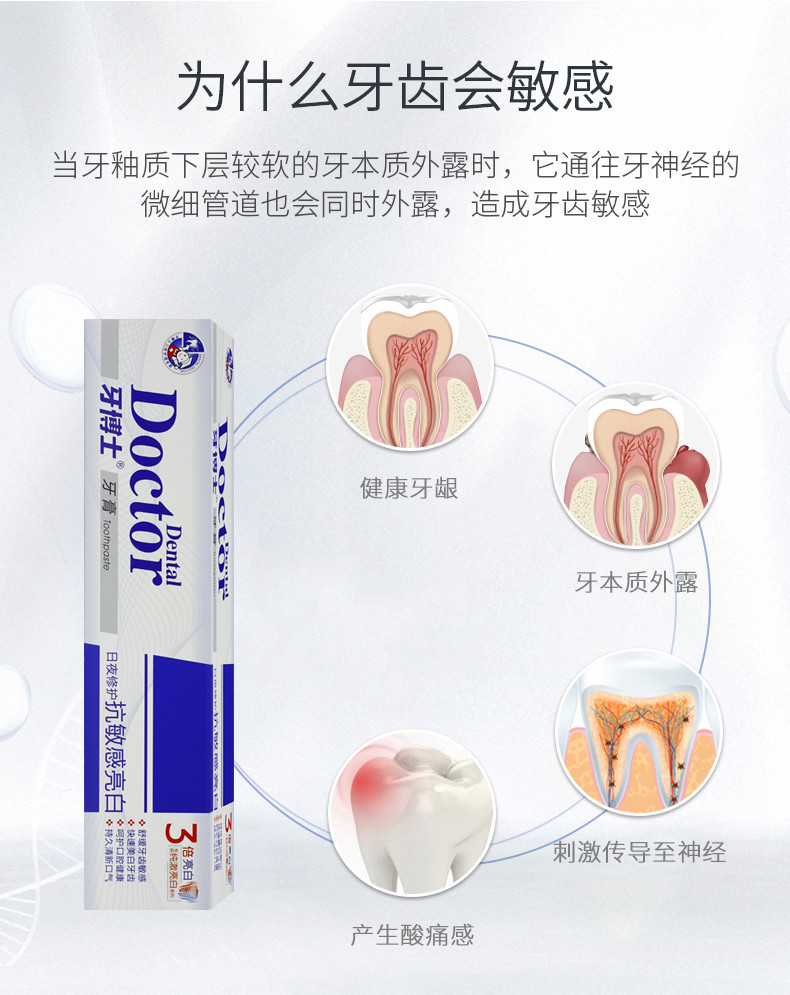 牙博士日夜维护抗敏感亮白牙膏105g(2盒) 去牙渍去口臭清火牙龈护理口气清新