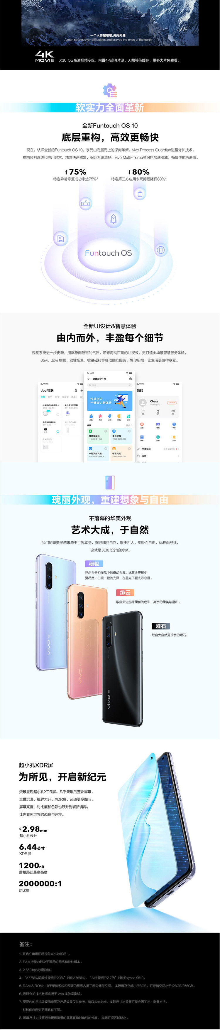 VIVO X30 5G 8GB+128GB 6400万拍照手机 50mm专业人像 智慧旗舰 全网通