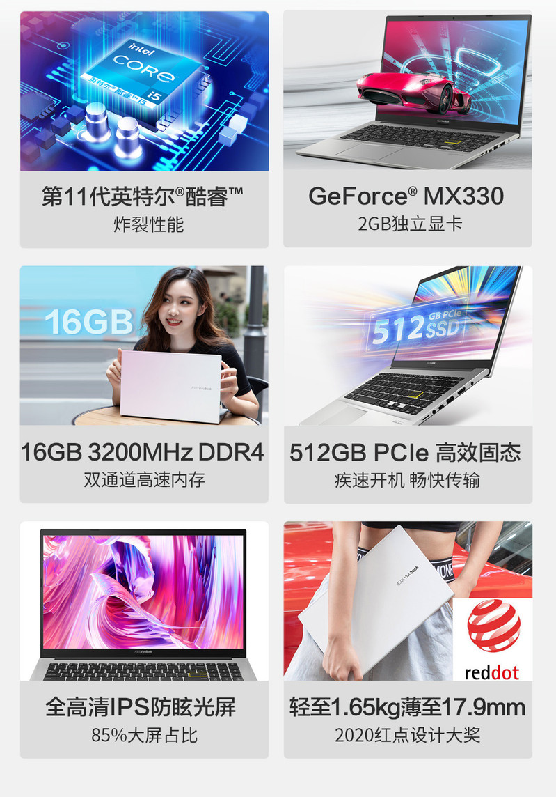 华硕 VivoBook15 X  15.6英寸i5轻薄笔记本电脑 512固态 16G内存 2G独显