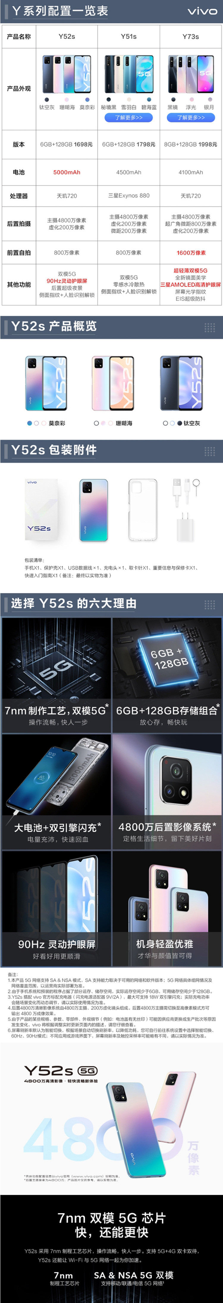 VIVO Y52s 6GB+128GB 5G 90Hz灵动护眼屏 全网通手机