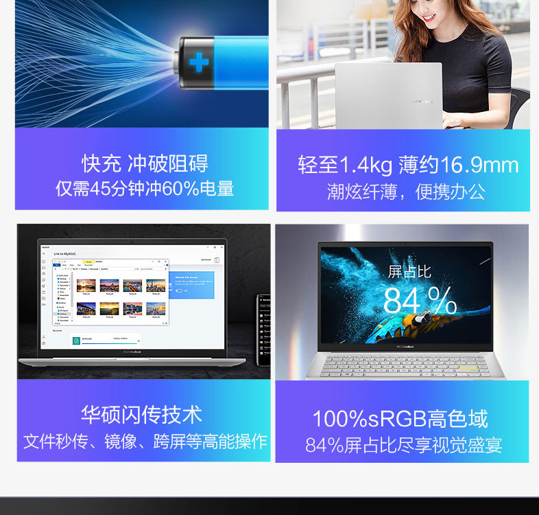 华硕 VivoBook14X 锐龙版R7 14英寸轻薄笔记本 5700U 512GB 16G 集显