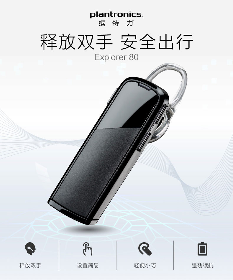 缤特力（Plantronics）E80 蓝牙耳机 无线 立体声 手机通用型 灰色