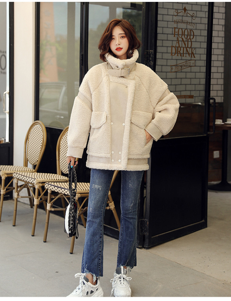 怡蓝 &quot; 短款羊羔毛外套女2019冬季新款韩版颗粒绒夹克加厚羊羔毛短外套女&quot;