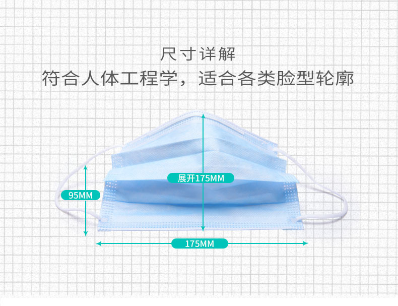 一次性口罩女男加厚防飞沫防尘透气蓝色三层中间熔喷布50只现货包邮