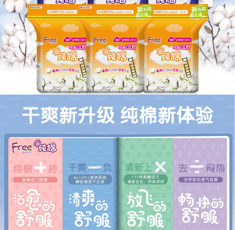 FREE·飞特薄日用纯棉24＋特长夜用丝薄纯棉9片（限用日期2021年4月8）