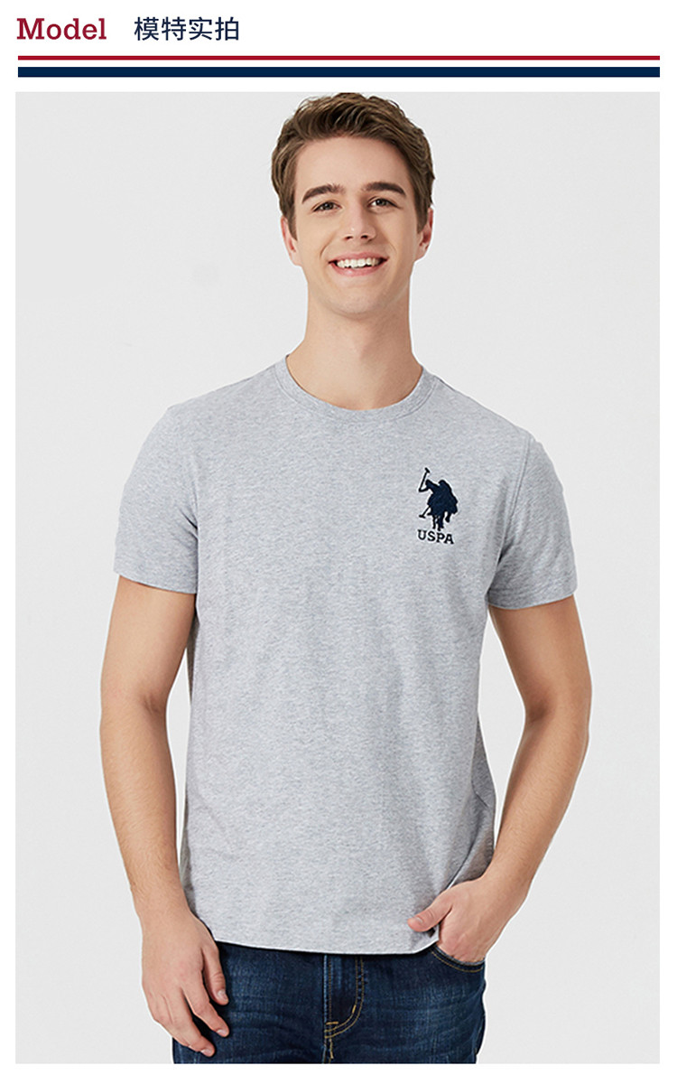 U.S.POLO ASSN.美国马球协会男19年夏季圆领上衣logo绣花男士短袖T恤T352062