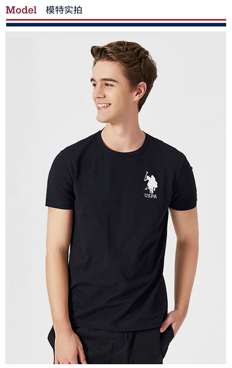 U.S.POLO ASSN.美国马球协会男19年夏季圆领上衣logo绣花男士短袖T恤T352062
