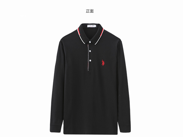 U.S.POLO ASSN.美国马球协会男19年秋季撞色领长袖POLO衫外穿翻领6193105072