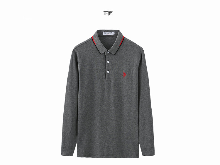 U.S.POLO ASSN.美国马球协会男19年秋季撞色领长袖POLO衫外穿翻领6193105072