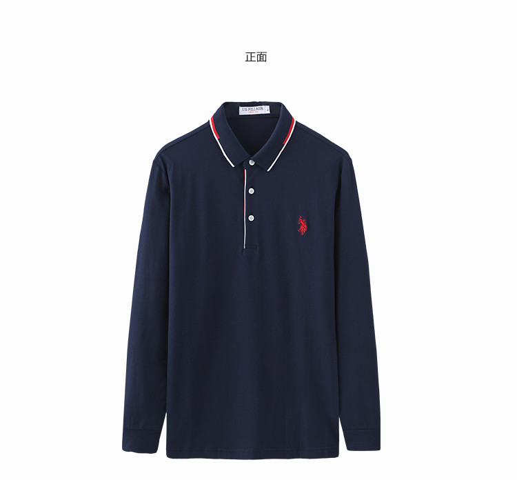 U.S.POLO ASSN.美国马球协会男19年秋季撞色领长袖POLO衫外穿翻领6193105072