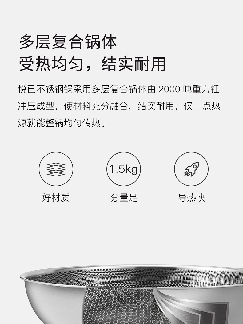 康巴赫/KBH 二代升级款 悦己红木系列 32CM不粘锅304不锈钢炒锅 到手价 269