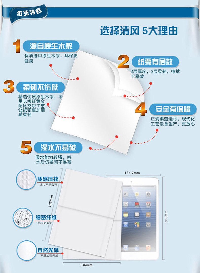 清风/kyfen 清风抽纸整箱2层200抽64包家庭用实惠装抽取式餐巾纸面巾纸整箱