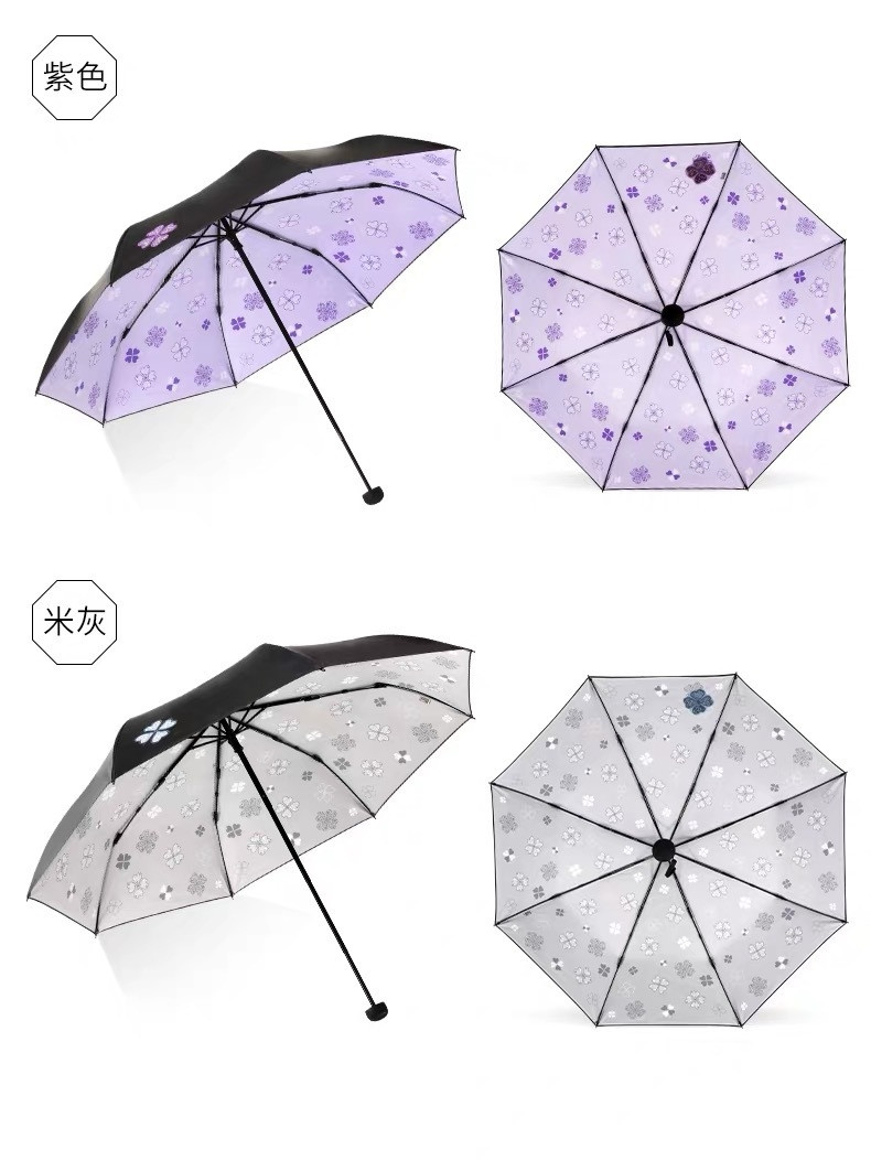 天堂伞 黑胶全遮光防紫外线三折遮阳伞太阳伞折叠晴雨两用伞 33586E浅绿色