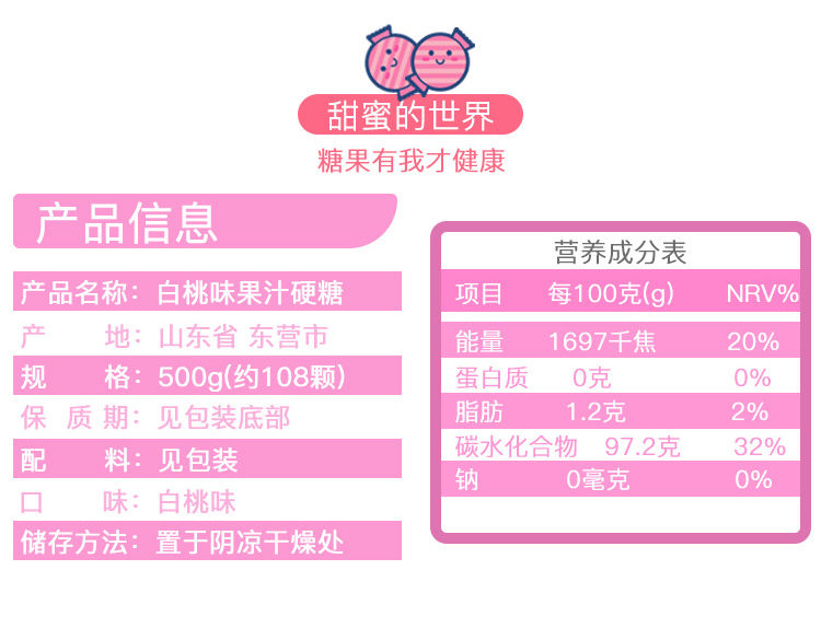  京特白桃果汁水果硬糖500g零食万圣节糖果女生日礼物喜糖批发100g