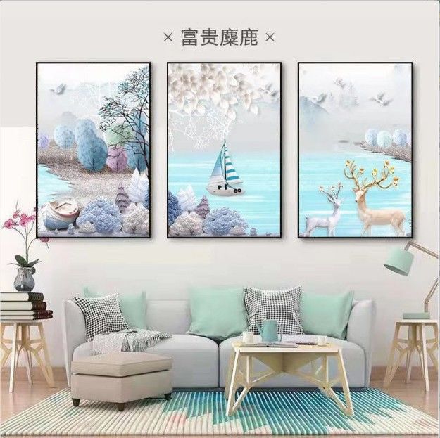 客厅装饰画北欧风格沙发背景墙壁画现代简约卧室餐厅客房挂画三联