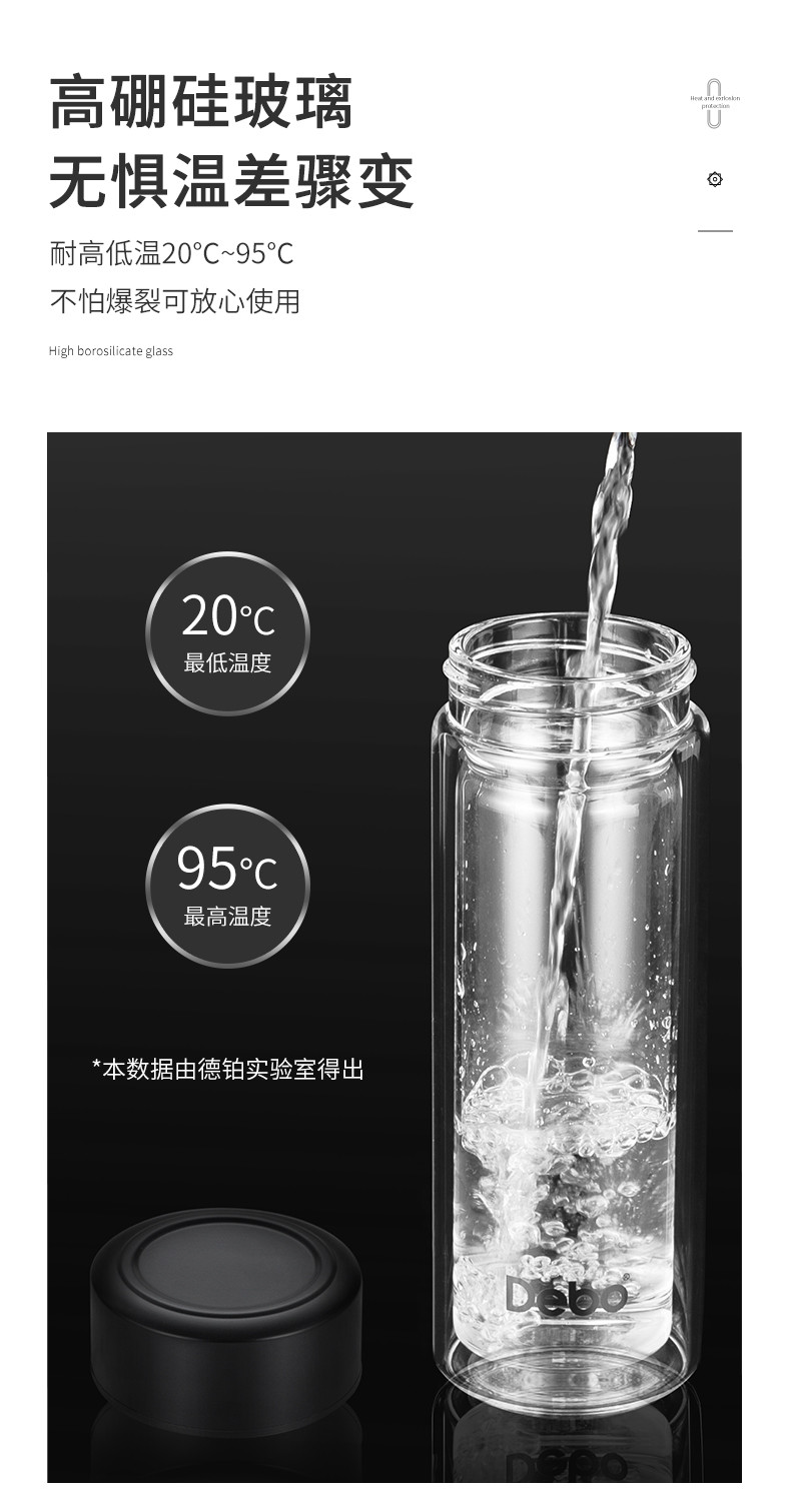 德铂/Debo 洛佩斯茶水分离双层玻璃水杯320mlDEP-787