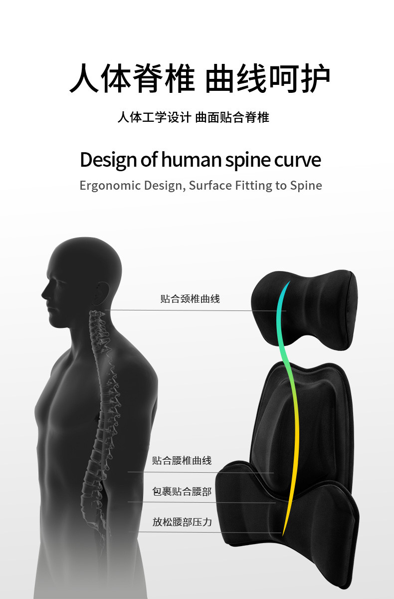 yoocar 汽车腰靠透气护腰靠垫腰靠背车用腰垫座椅腰枕腰部支撑记忆棉靠枕