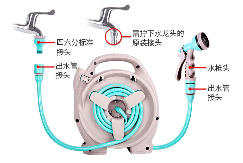 佳百丽 浇花神器洗车水枪喷头水管高压水抢家用园艺浇水收纳架套装