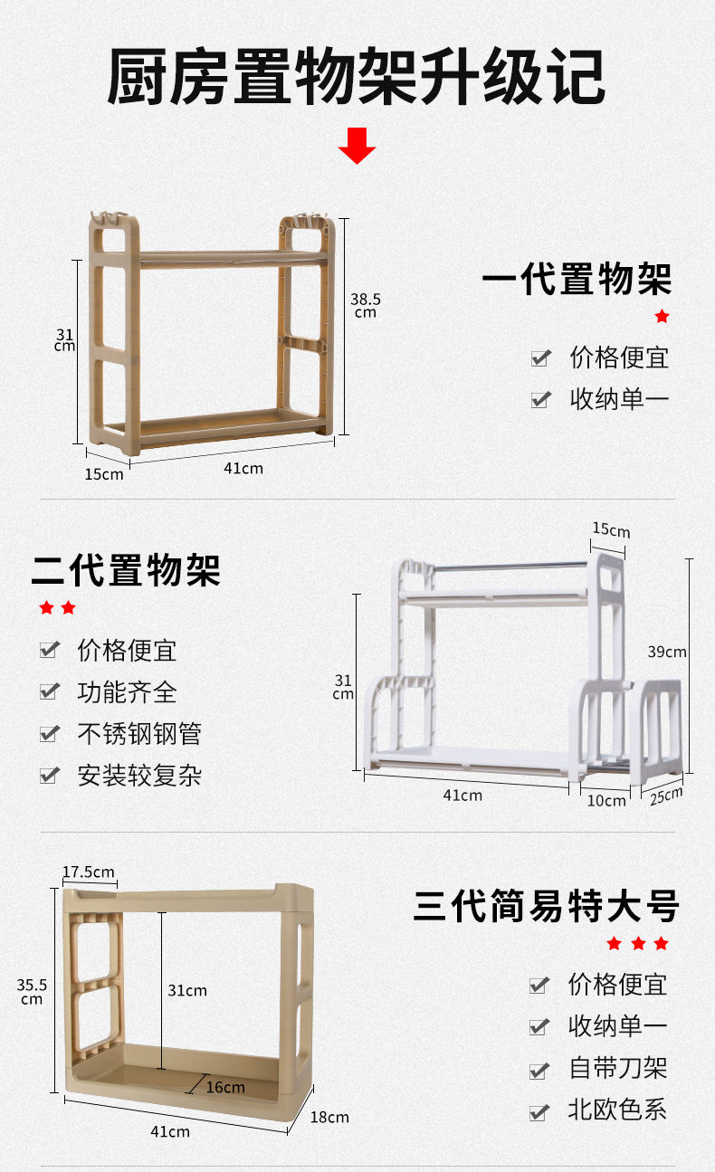 【48小时内发货】居无限厨房置物架用品用具收纳架落地储物架刀架双层架调味调料架