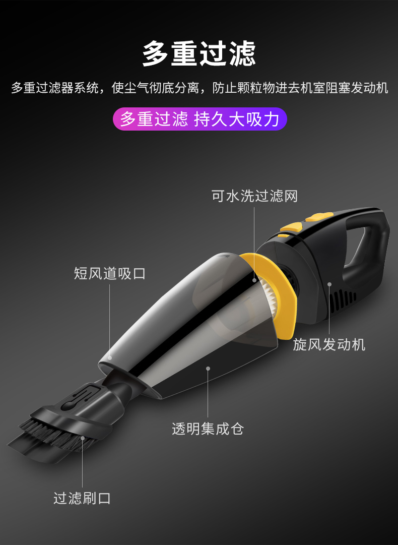 车载吸尘器大功率120W大吸力汽车用家用小型车里车内干湿两用12V