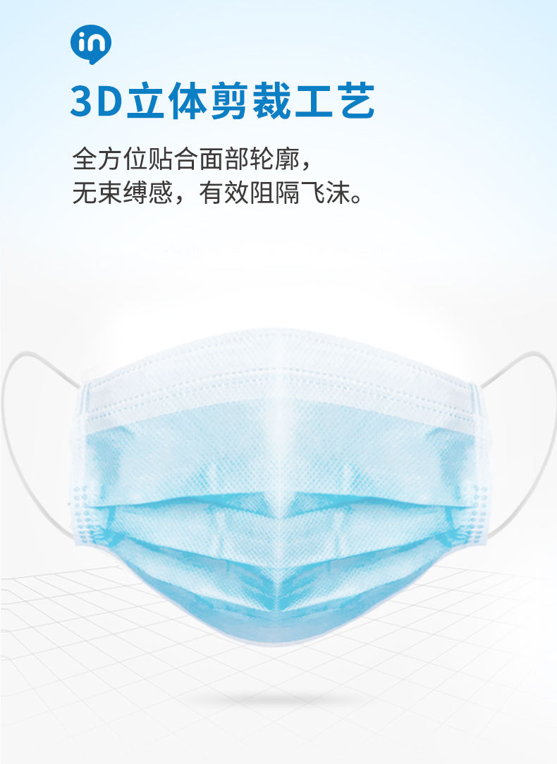 【大品牌放心】一次性无纺布口罩50片防护口罩阻隔飞沫成人透气现货口罩