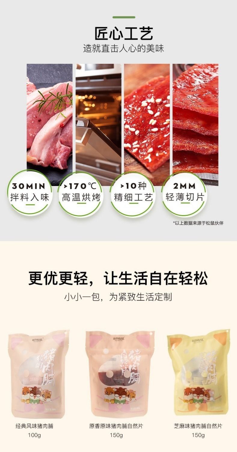 【三只松鼠_猪肉脯多规格】零食熟食风干靖江特产小吃肉干