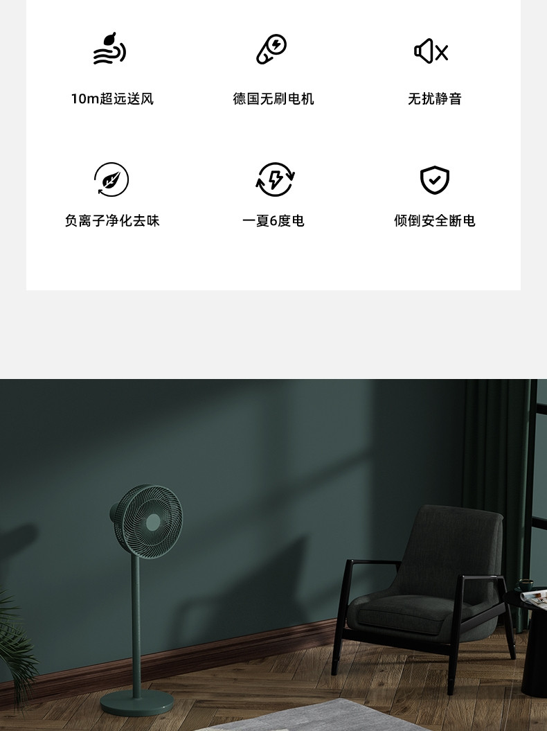 德国CIH空气循环电扇家用电风扇落地扇无叶卧室静音立式客厅