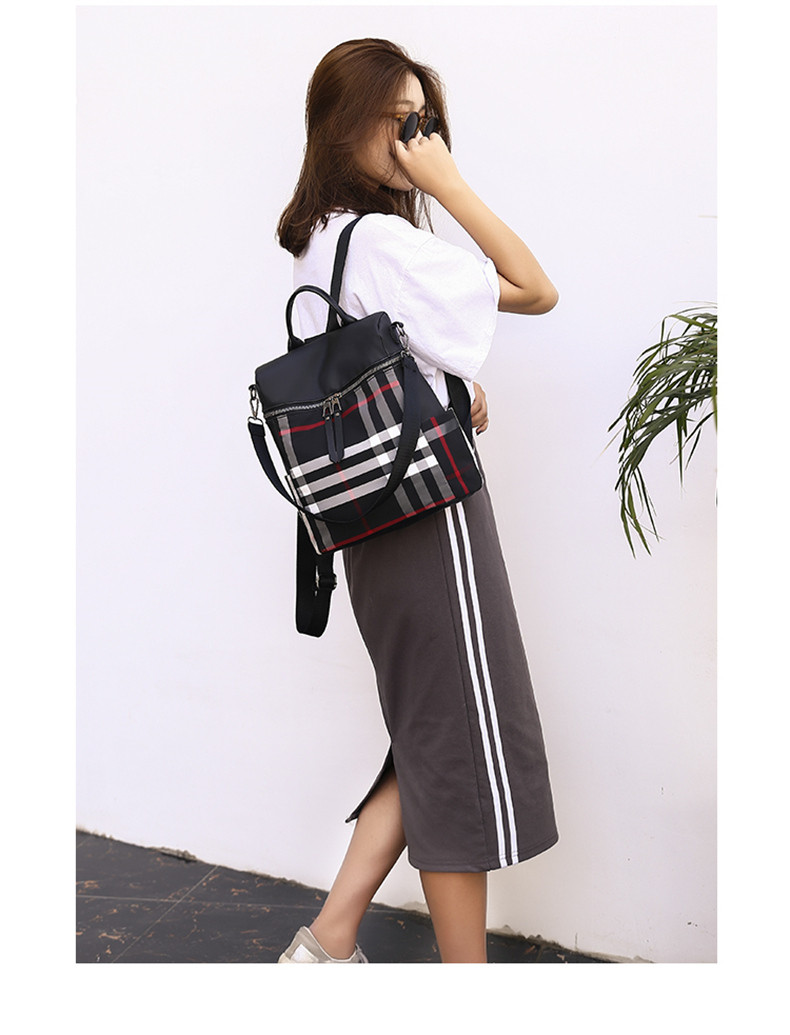 纪蔻 格子双肩包女2019新款韩版时尚大容量旅行包休闲撞色两用背包大包